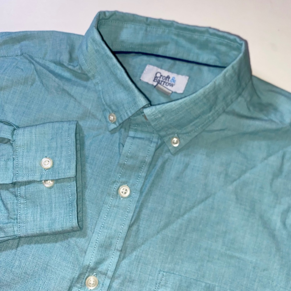 Croft & Barrow Mens Slim Fit Button Down Shirt Teal Blue Long Sleeve M B225